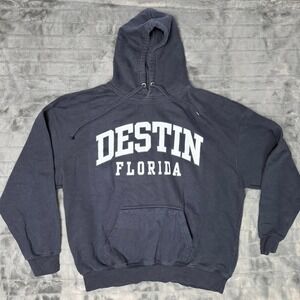 Pacific & Co Destin Florida Hoodie Mens XL Navy Blue Souvenir Sweatshirt